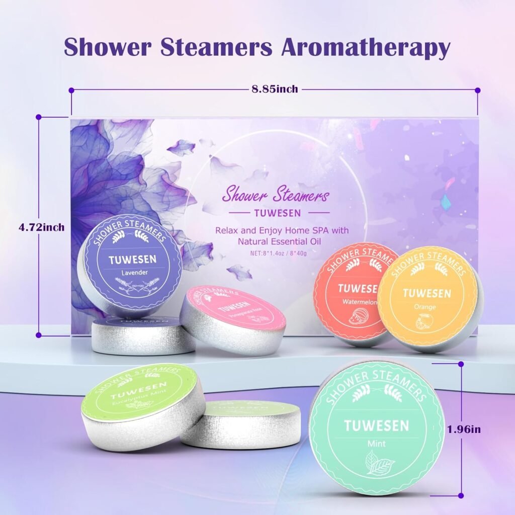 TUWESEN Shower Steamers Aromatherapy, SPA Kit, 8 PCS Shower Steamers for Women, Shower Bombs with Essential Oils-Self Care  Relaxation Birthday Gifts for Women and Men. Purple Romantic Set