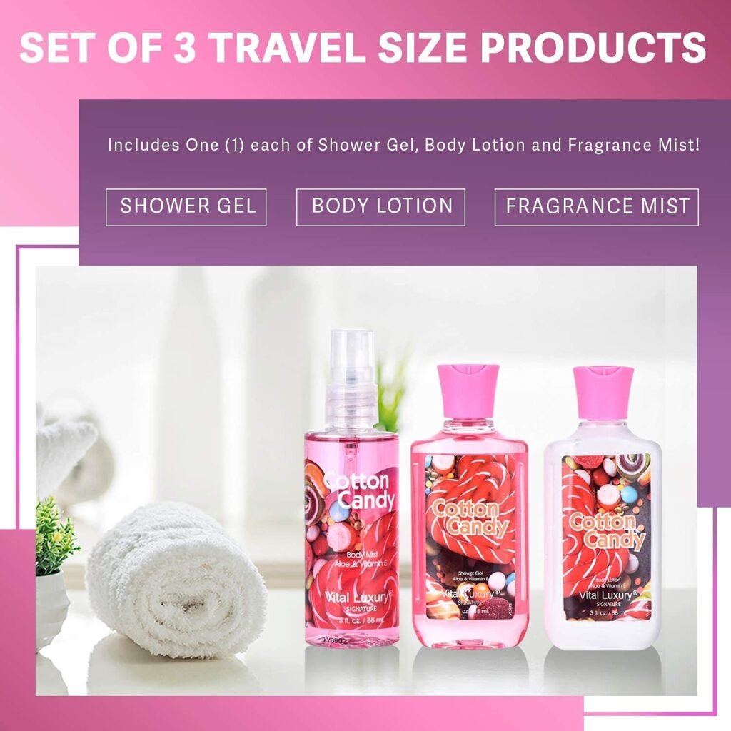 Vital Luxury Bath  Body Care Travel Set - Home Spa Set with Body Lotion, Shower Gel and Fragrance Mist, Valentines Day Gifts for Her and Him(Japanese Cherry Blossom)